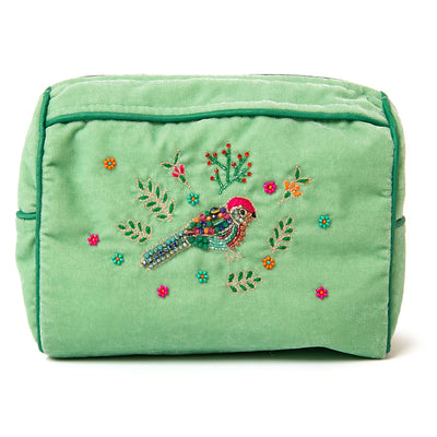 The Song Bird My Doris Makeup Bag featuring a beautiful beaded design on the front